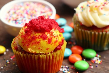 cupcake and chocolate coated colorful