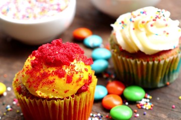 cupcake and chocolate coated colorful