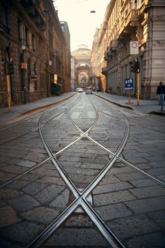 Tram Track In Milan Street