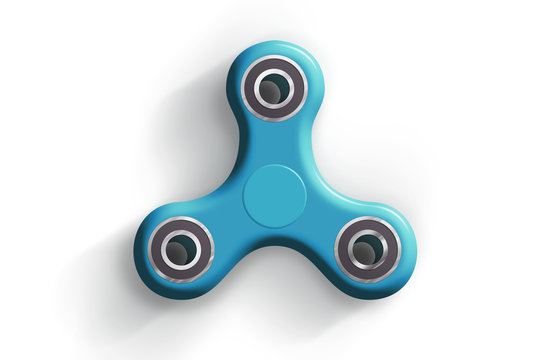 Fidget finger spinner blue on white background