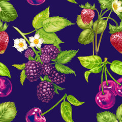 Vector seamless floral pattern with fruits and berries.