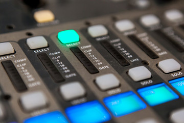 Recording studio equipment. Professional audio mixing console