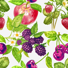 Vector seamless floral pattern with fruits and berries.
