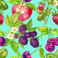 Vector seamless floral pattern with fruits and berries.