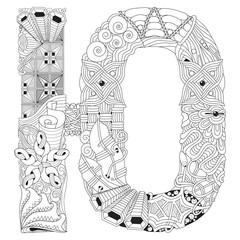 Russian letter for coloring. Vector decorative zentangle object
