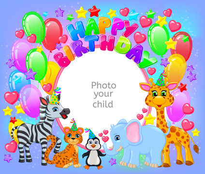 Birthday party cute animal frame your baby photo