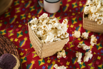 popcorns on a table. Brazilian Festa junina party.