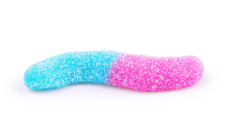 Tasty jelly worms on white background