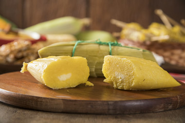 Pamonha. Typical food of green corn - Brazilian sweet - Festa junina Theme.
