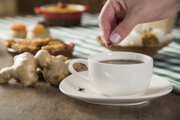 Hot chocolate on the Table with some Brazilian delicious. Festa Junina Theme