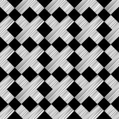 Seamless black and white vector background with abstract geometric shapes. The pluses and crosses. Wood texture. Textile rapport.