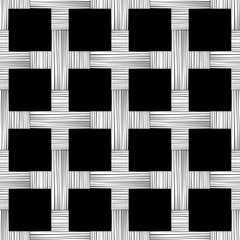Fototapeta premium Seamless black and white vector background with abstract geometric shapes. The pluses and crosses. Wood texture. Textile rapport.