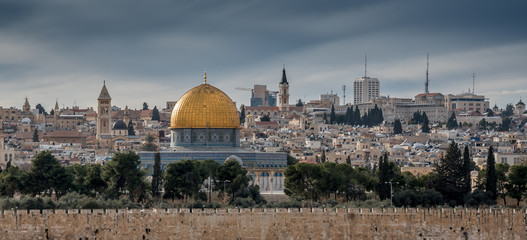 Temple Mount with Dome of the Rock from Dominus Flevit church in Jerusalem, Israel