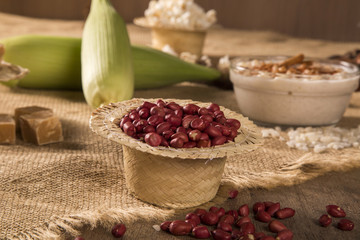 Table with Raw peanuts. Festa Junina Theme