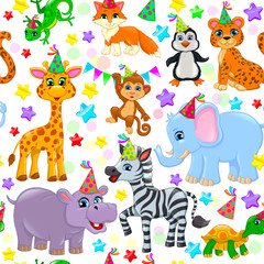 Seamless animal pattern stars birthday cone
