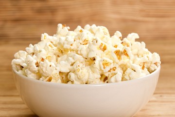 popcorn on wooden background
