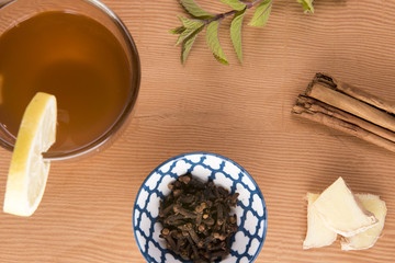 Fototapeta na wymiar Chai tea surrounded with the ingredients 