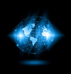 Best Internet Concept of global business. Globe, glowing lines on technological background. Wi-Fi, rays, symbols Internet, 3D illustration