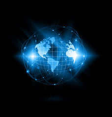 Best Internet Concept of global business. Globe, glowing lines on technological background. Wi-Fi, rays, symbols Internet, 3D illustration