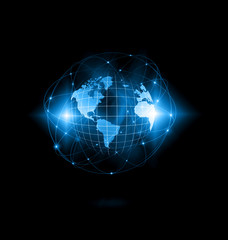 Best Internet Concept of global business. Globe, glowing lines on technological background. Wi-Fi, rays, symbols Internet, 3D illustration