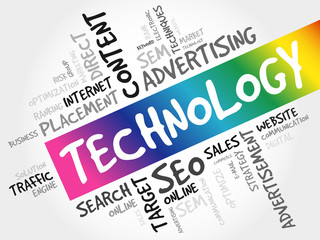 Technology word cloud collage, business concept background