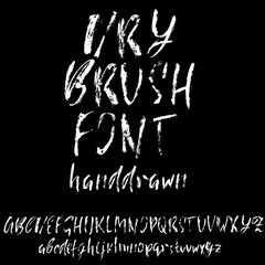 Hand drawn dry brush font. Modern brush lettering. Grunge style alphabet. Vector illustration.