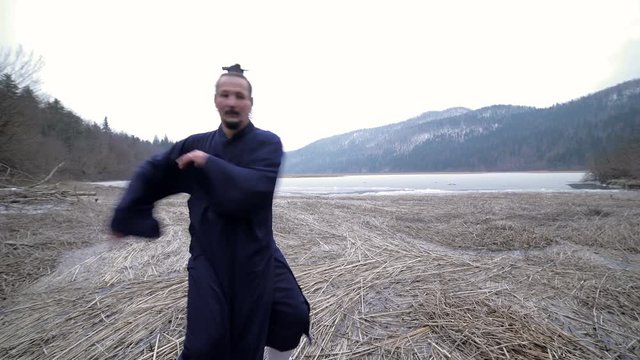 Hands Circling Martial Arts Warm Up Techniques in Cold Winter 4K