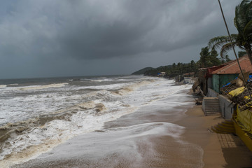 High water beach in Monsoon storm Goa