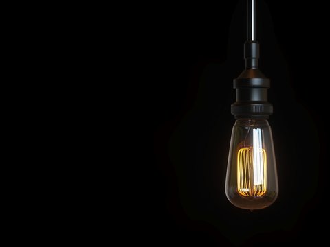 3D Rendering Vintage Light Bulb isolated on black background