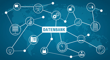 Netzwerk mit Icons - Datenbank (Blau)