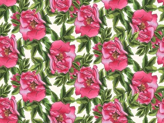 Foto op Canvas Seamless pattern with watercolor flowers. Dog rose.  Hand-drawn illustration.  © tiff20