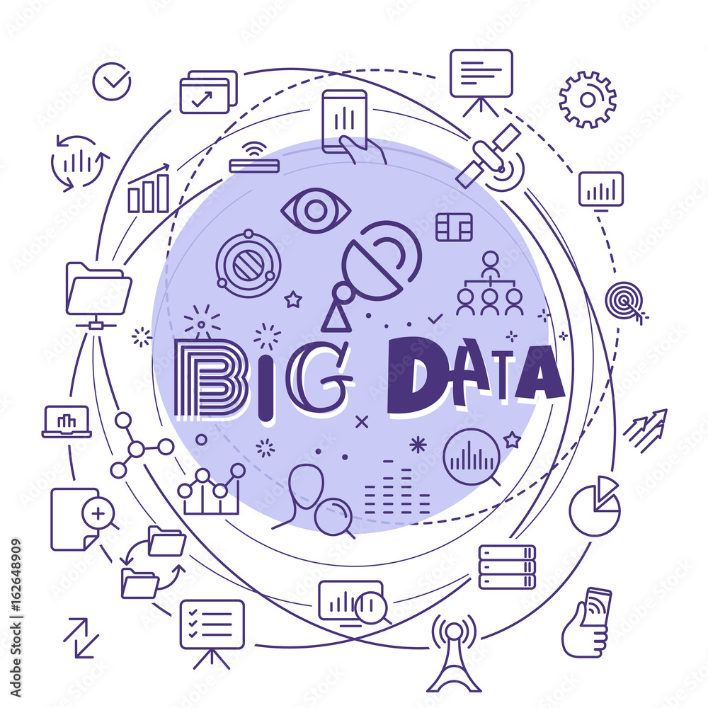 Poster Big data concept. Outline icon set. Vector pictogram set