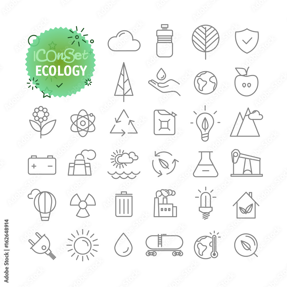 Poster Sipmple icons collection. Web and mobile app outline icons set. Ecology