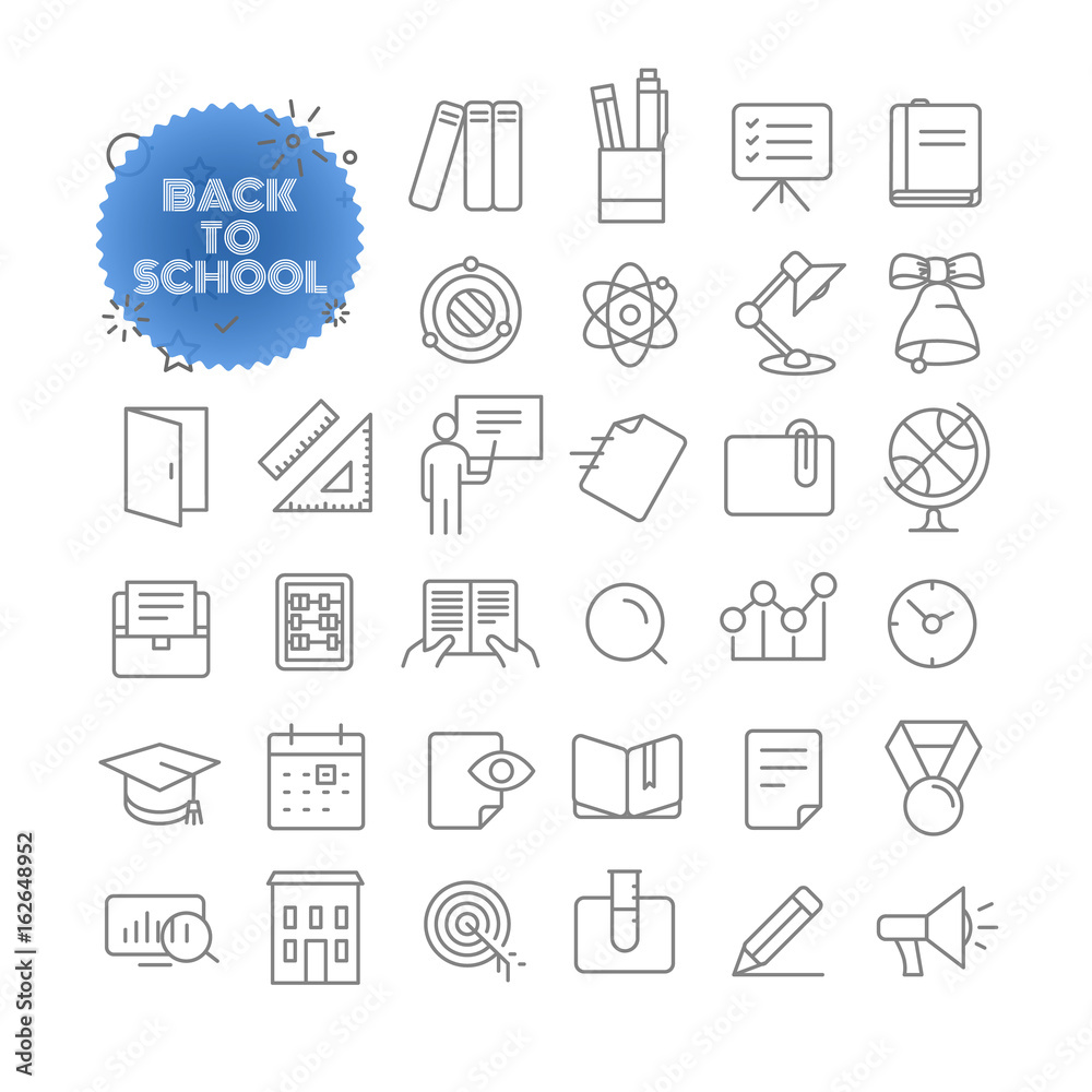 Poster back to school. outline icon set. vector pictogram set