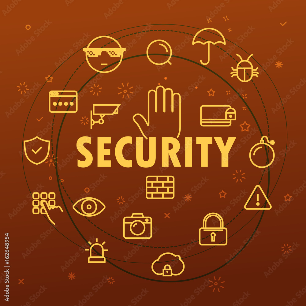 Aufkleber security concept. different thin line icons included