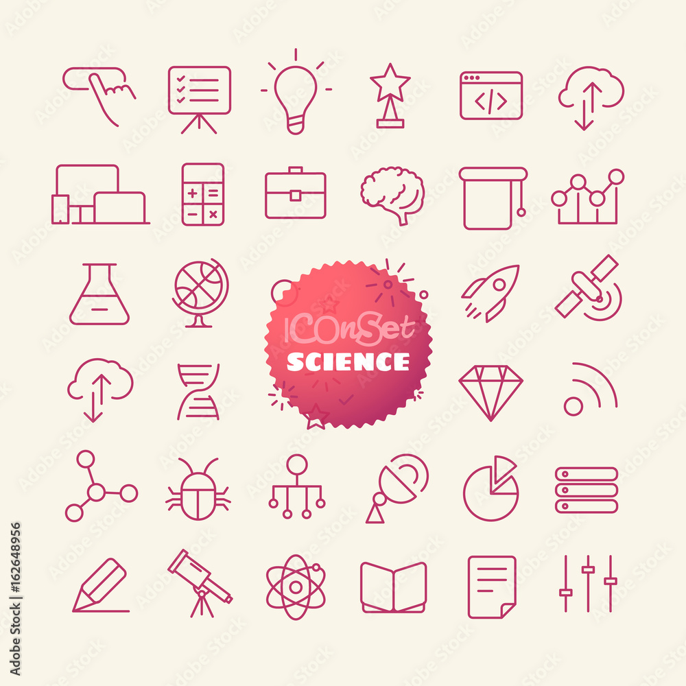Poster Outline icon set. Web and mobile app thin line icons. Science
