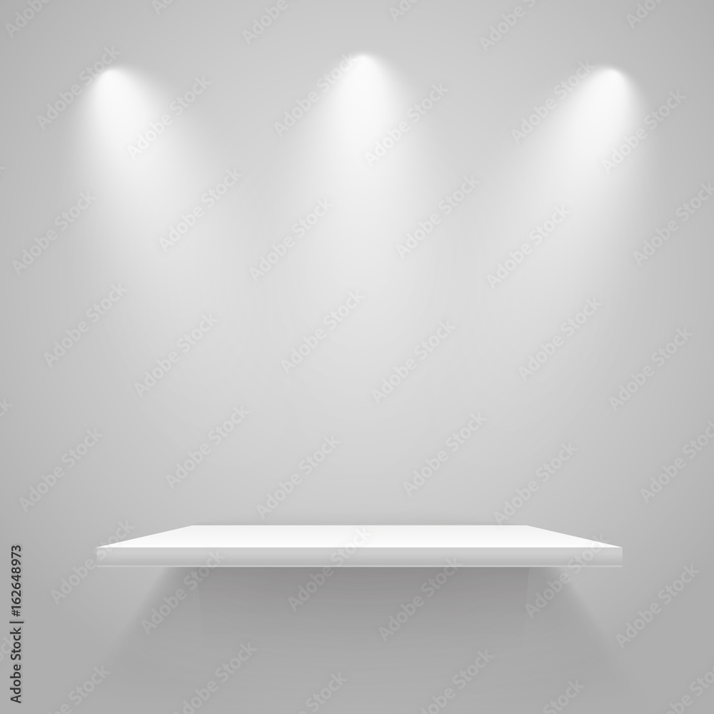 Aufkleber white illuminated stand on the wall. vector mockup