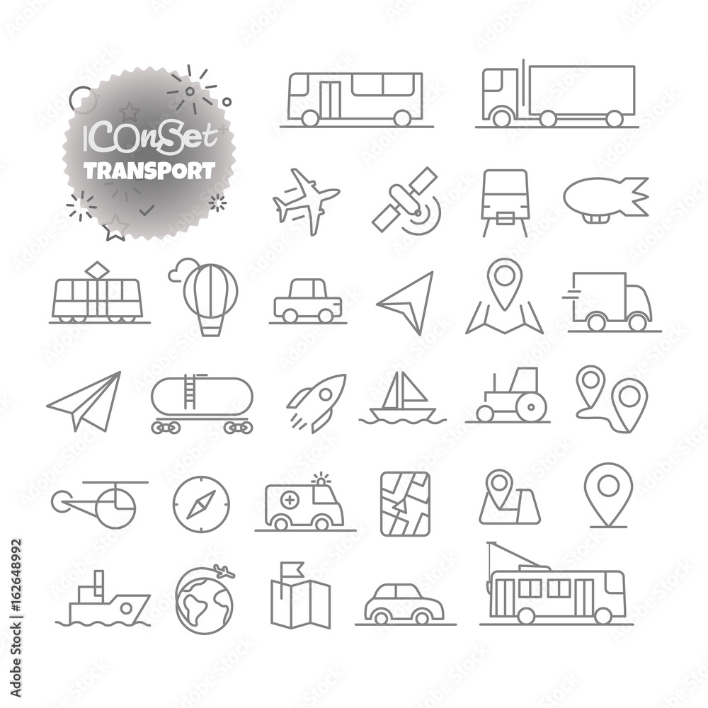 Poster simple icons collection. web and mobile app outline icons set. transport