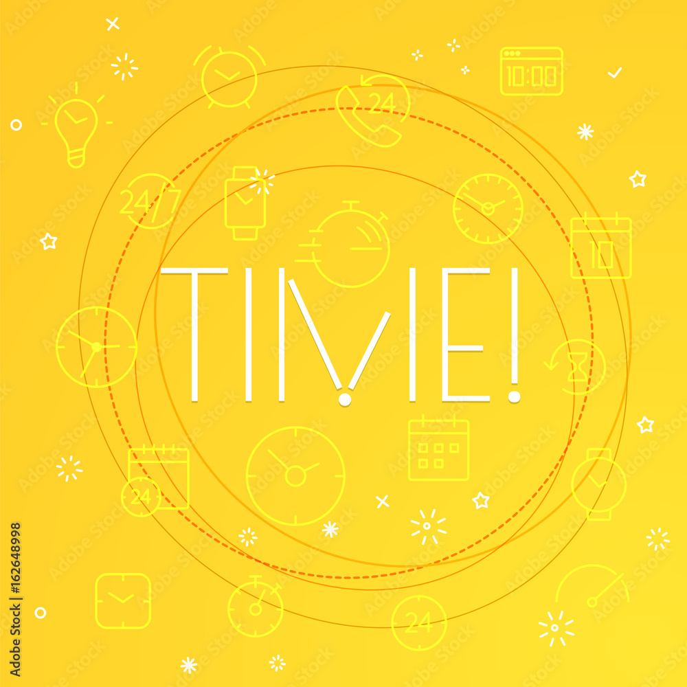 Poster time concept. different thin line icons included