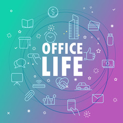 Office life concept. Different thin line icons included