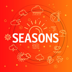 Seasons concept. Different thin line icons included
