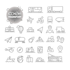 Simple icons collection. Web and mobile app outline icons set. Transport