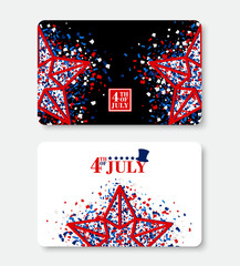 4th of July Gift Certificate vector template with scattered papers in national American colors - red, white, blue. All objects isolated.