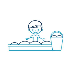 cute boy with sand bucket character icon vector illustration design