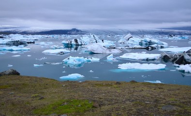 Desolate Icebergs Floating in the Lagoon Jokulsarlon