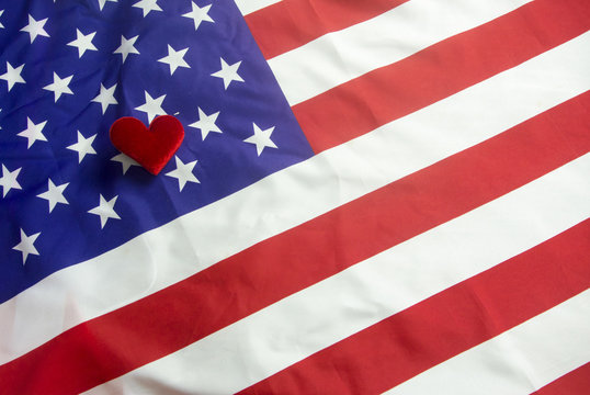 heart on america flag on 4th of july concept