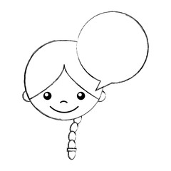 cute girl with speech bubble character icon vector illustration design
