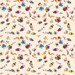 Seamless background children's drawings of insects