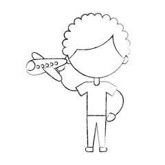 cute african boy with airplane character icon vector illustration design