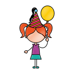 cute girl with party balloon character icon vector illustration design